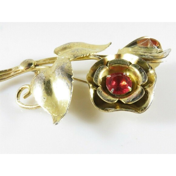 Unsigned Large Sterling Silver Gold Vermeil Pink Stone Floral Brooch - Picture 2 of 11